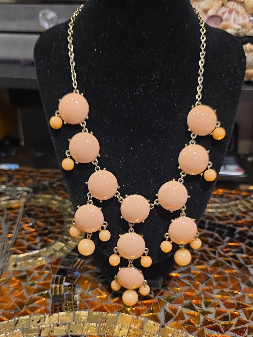 Source Unknown Peach and Apricot Bib Necklace with Gold Chain